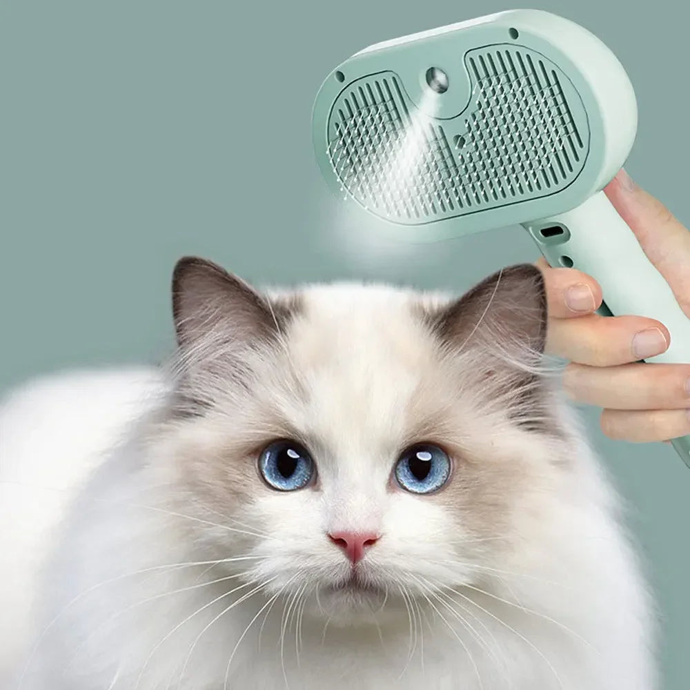 Steam Spray Pet Grooming Comb | Self-Cleaning Hair Remover Brush for Cats & Dogs