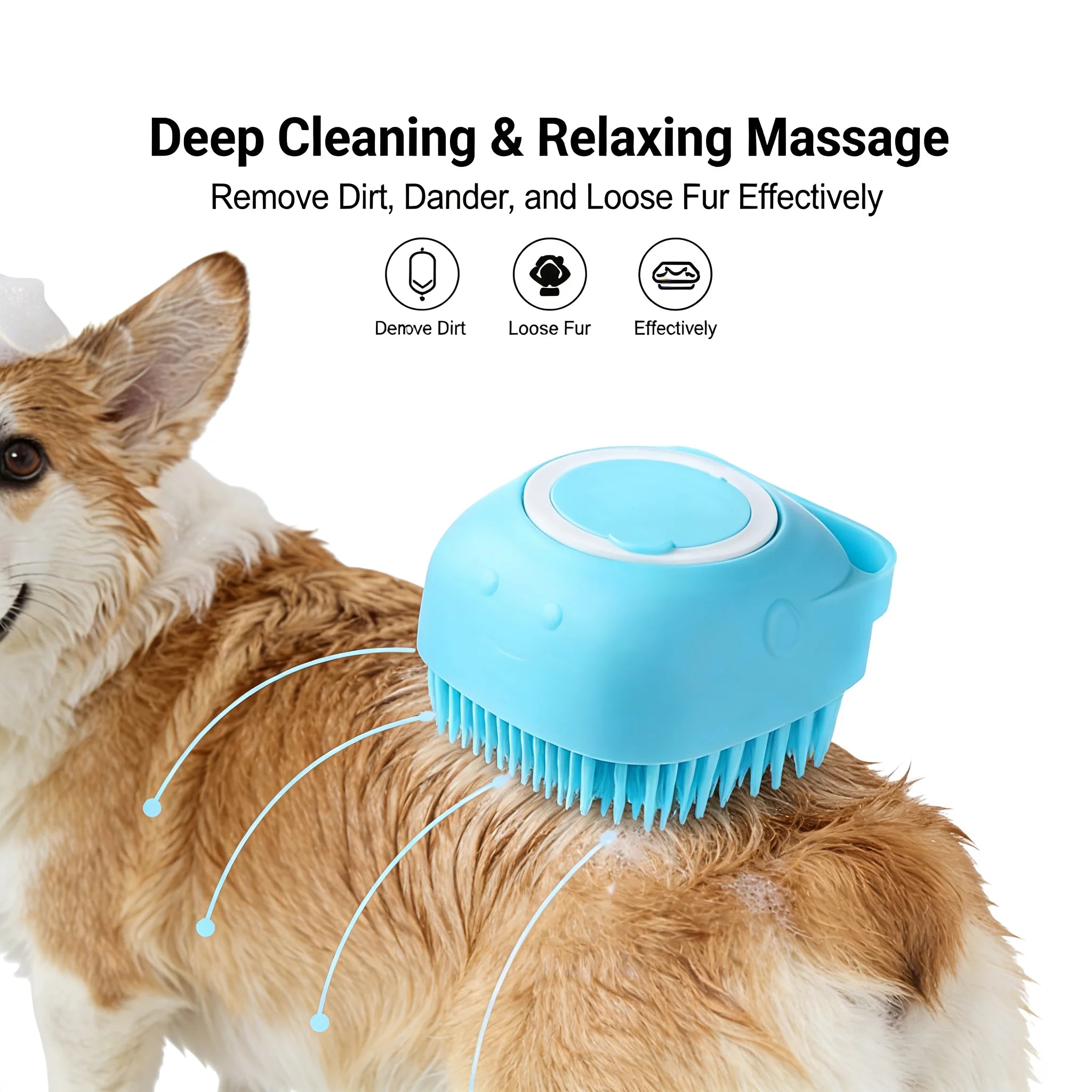 2-in-1 Pet Bath & Massage Brush – Silicone Grooming Tool with Shampoo Dispenser for Dogs & Cats