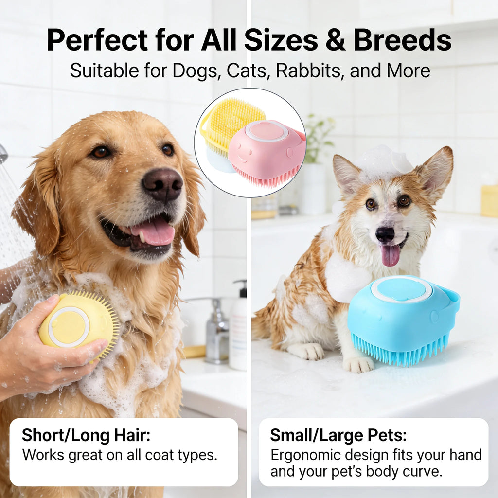 2-in-1 Pet Bath & Massage Brush – Silicone Grooming Tool with Shampoo Dispenser for Dogs & Cats