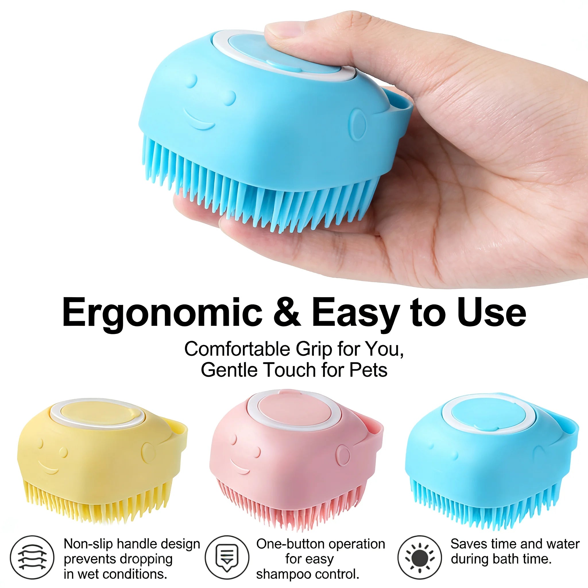 2-in-1 Pet Bath & Massage Brush – Silicone Grooming Tool with Shampoo Dispenser for Dogs & Cats