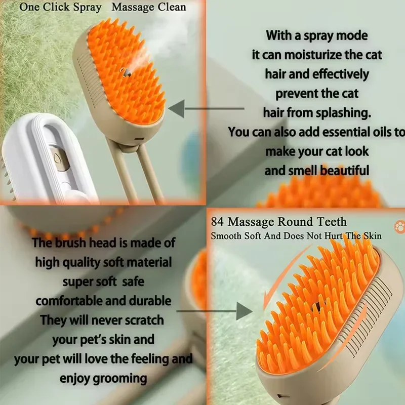 Steam Spray Pet Grooming Comb | Self-Cleaning Hair Remover Brush for Cats & Dogs