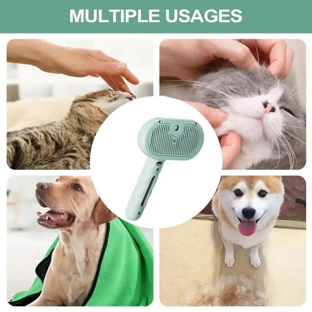 Steam Spray Pet Grooming Comb | Self-Cleaning Hair Remover Brush for Cats & Dogs