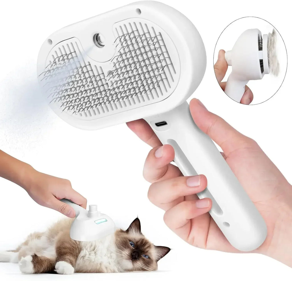 Steam Spray Pet Grooming Comb | Self-Cleaning Hair Remover Brush for Cats & Dogs