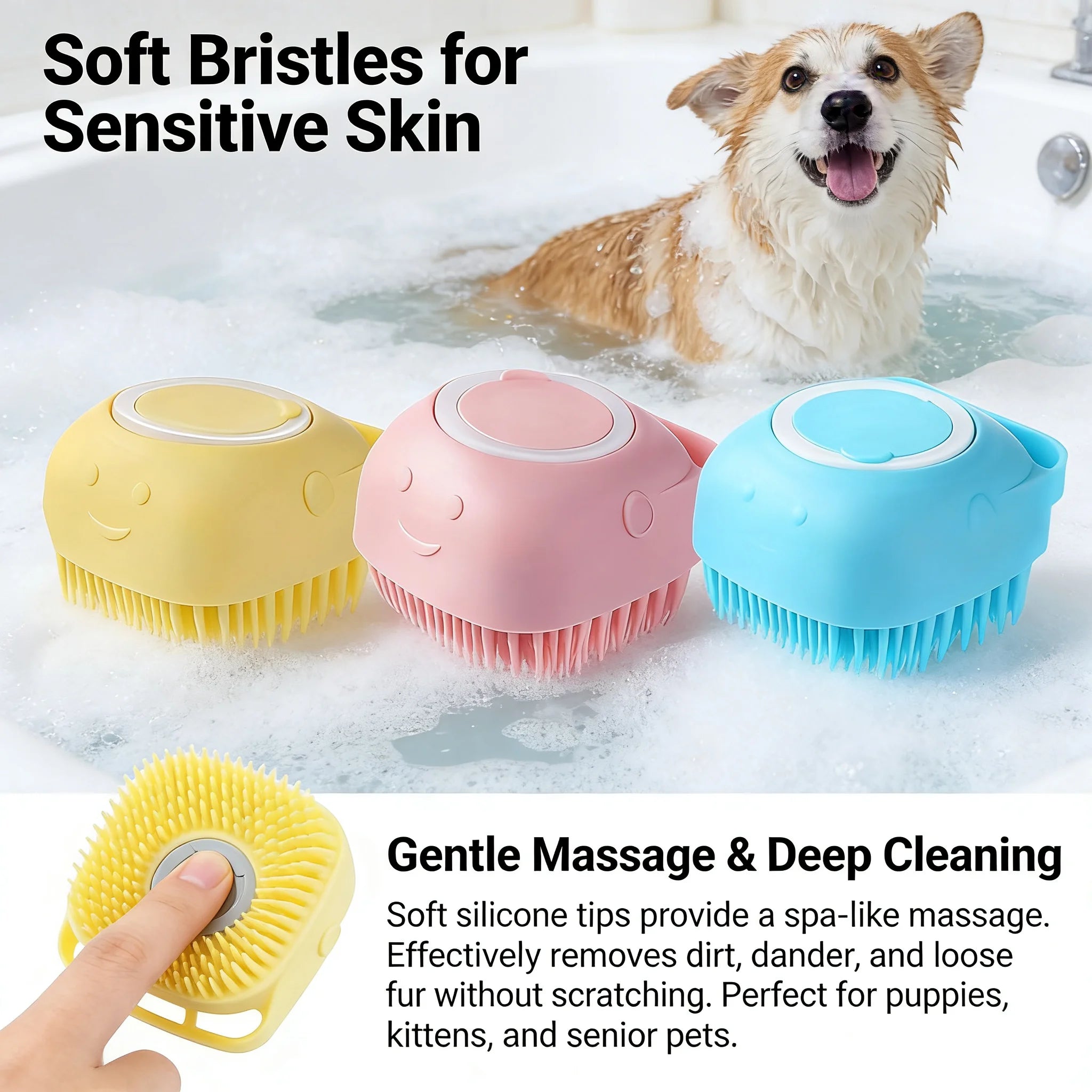 2-in-1 Pet Bath & Massage Brush – Silicone Grooming Tool with Shampoo Dispenser for Dogs & Cats