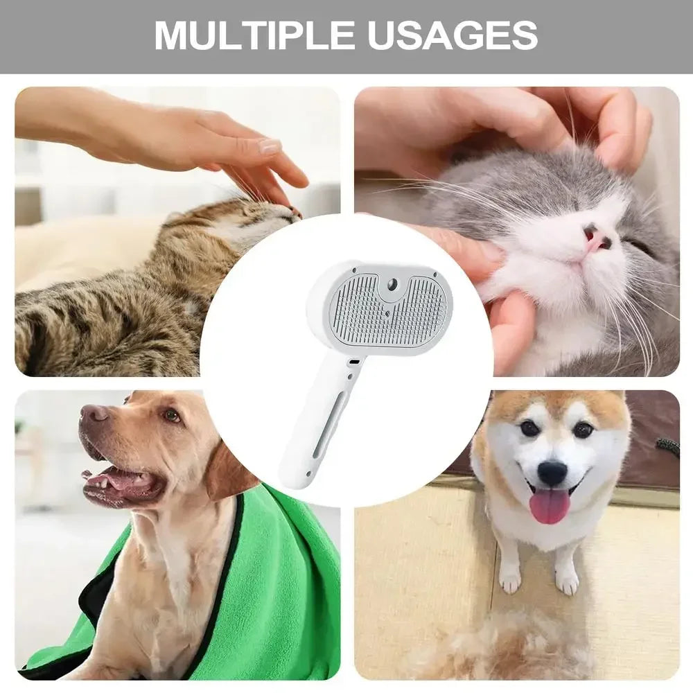 Steam Spray Pet Grooming Comb | Self-Cleaning Hair Remover Brush for Cats & Dogs