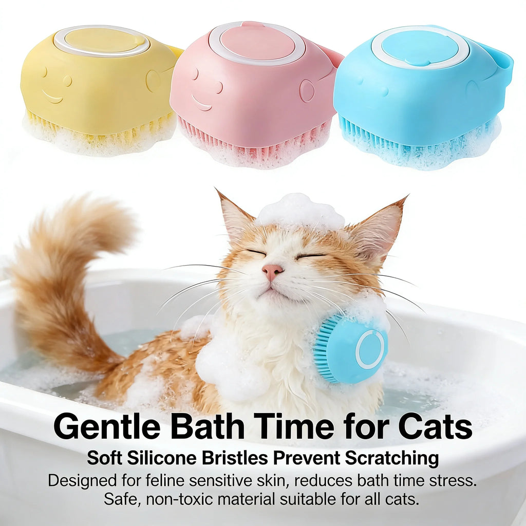 2-in-1 Pet Bath & Massage Brush – Silicone Grooming Tool with Shampoo Dispenser for Dogs & Cats
