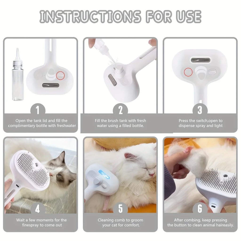 Steam Spray Pet Grooming Comb | Self-Cleaning Hair Remover Brush for Cats & Dogs