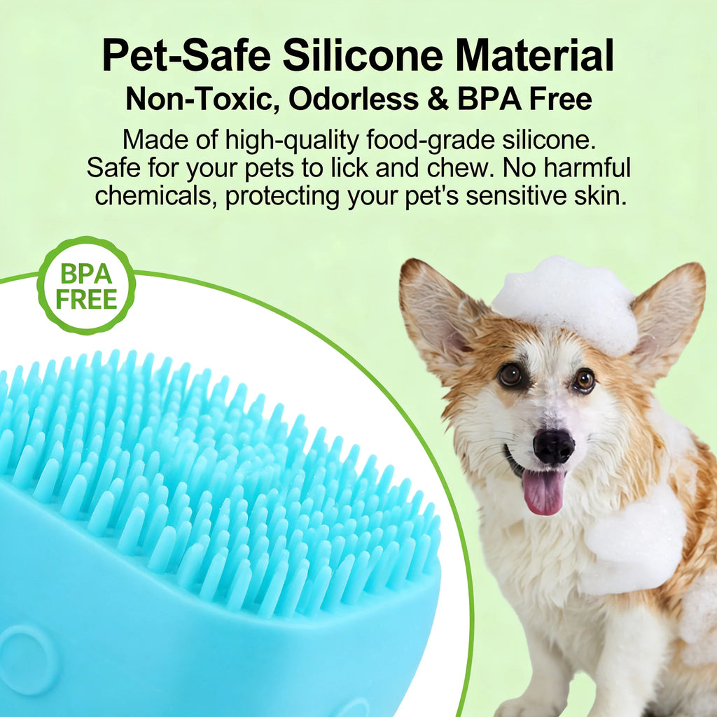 2-in-1 Pet Bath & Massage Brush – Silicone Grooming Tool with Shampoo Dispenser for Dogs & Cats