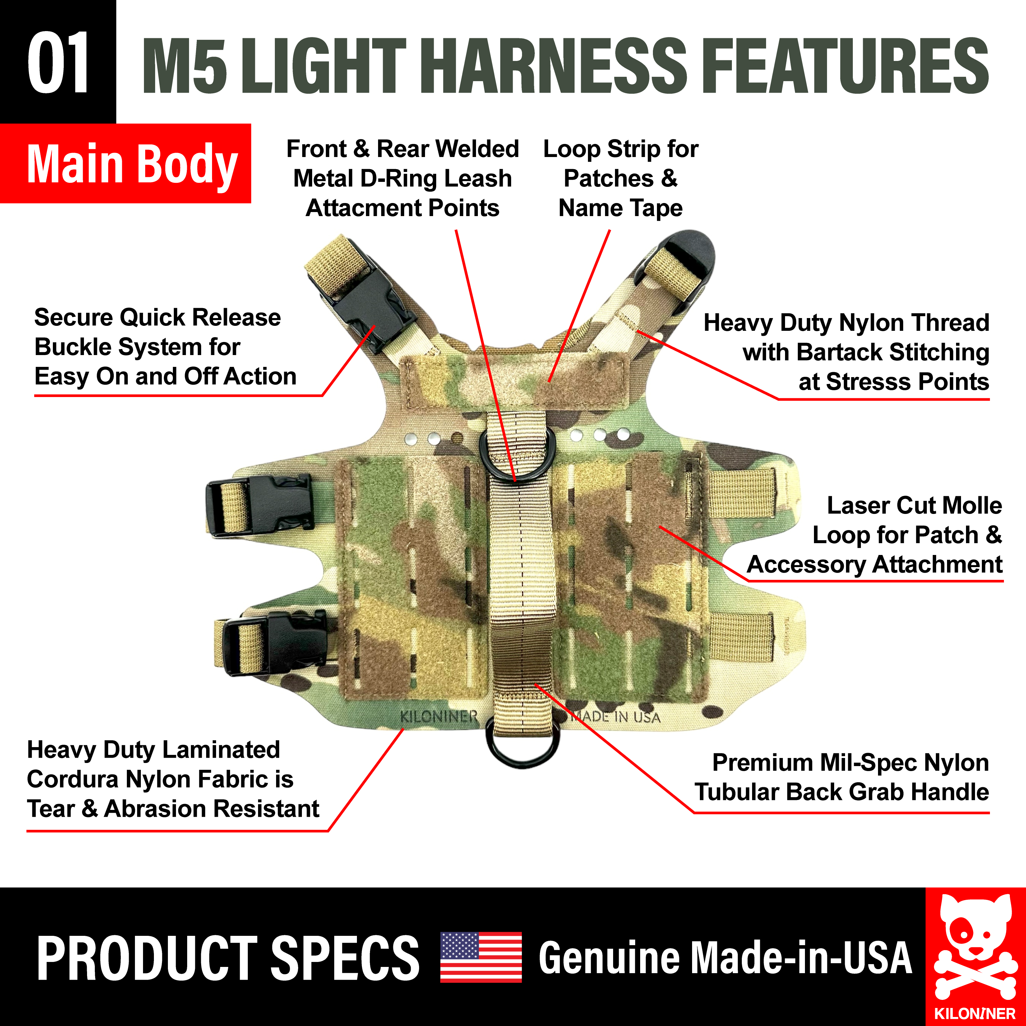 K9R M5 MOLLE Tactical Light Vest for Dogs